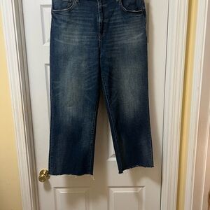 Wide-Leg Cropped Jeans in Dark Blue